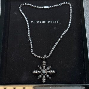 NIB WeWoreWhat Black and Silver Cross Necklace